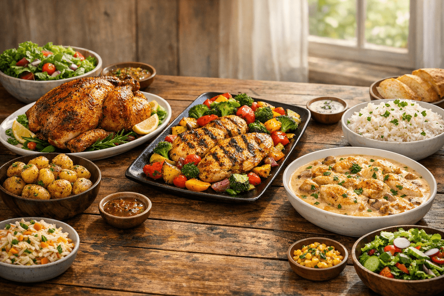 Composição gastronômica com pratos e ingredientes